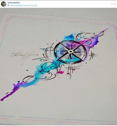 an artistically designed piece of paper with ink splatters and colors on it