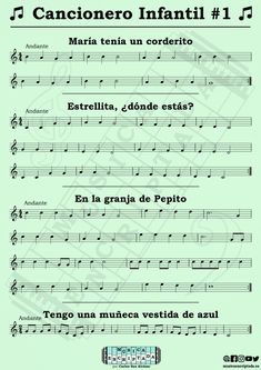 sheet music with the words cancionero infanti 1 - 5 written in spanish