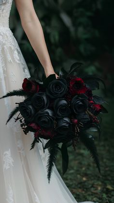 Elegant Gothic Black Rose Bouquets Black Magic Roses Bouquet, Dark Roses Bouquet, Black Rose Bouquet Wedding, Dark Colored Bouquet, Dark Fairytale Wedding Bouquet, Gothic Wedding Flowers Bridal Bouquets, Dark Bouquet Wedding, Wedding Ideas Gothic