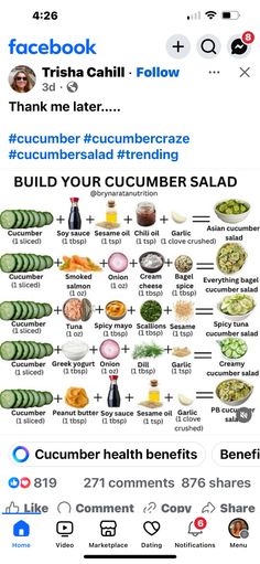 an info sheet with the words facebook and cucumber salad in different languages on it