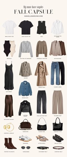 My Fall Capsule Wardrobe for the 2024 Season All Year Basic Capsule Wardrobe, Basics For Fall Wardrobe, Clothing Style Guide, Autumn Closet Essentials, Casual Fall Business Outfits, Fall Effortless Outfits, Creating A New Wardrobe Style, Neutral Fall Wardrobe, Fall Winter 2024 Capsule Wardrobe