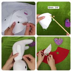 four pictures showing how to make an origami umbrella