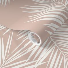 an image of a wallpaper with palm leaves in pink and white colors on it