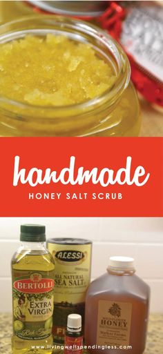 Homemade Salt Scrub, Diy Spa Gifts, Hospitality Ideas, Salt Scrub Diy, Salt Scrub Recipe, Homemade Lotions, Scrub Homemade, Diy Honey, Salt Scrubs