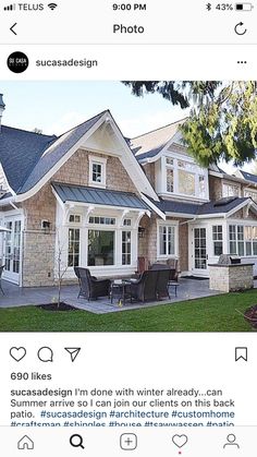 an instagram page with a house and patio in the background