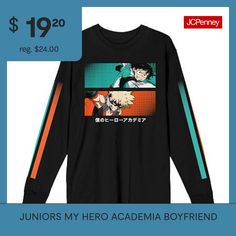 Deku and Denki come together to bring you this one-of-a-kind long sleeve t-shirt from My Hero Academia. The direct-to-garment graphic print displays custom artwork of the two young superheroes. The classic cut provides a roomier fit and the seamless crew neck collar provides extra comfort around the neckline. The long sleeve design will keep you comfy and cozy during cold winter nights. This piece of apparel is also made of 100% premium cotton that provides thermal insulation for extra warmth. … Academia Boyfriend, Print Display, Winter Nights, Thermal Insulation, Custom Artwork, My Hero, Neck Collar, Sleeve Designs, Cold Winter