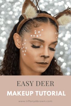 Brown Dress Halloween Costume Ideas, Deer Makeup Halloween Kids, Deer Diy Costume Women, Halloween Deer Costumes Women, Womens Deer Costume, Dear Makeup Halloween, Easy Deer Costume, Brown Costume Ideas, Diy Deer Costume For Women