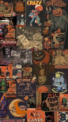 an assortment of halloween themed stickers and decals on a black background, including jack - o'- lanterns