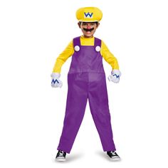 TOY-SPORT Costumes Wario Deluxe Costume for Kids, Super Mario Bros. Wario Costume, Hook Costume, Super Mario Costumes, Super Mario Bros Nintendo, Mario Y Luigi, Mario Costume, Purple Jumpsuit, Book Week Costume, Super Mario Brothers