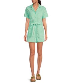 From Skies Are Blue&#x2C; this romper features:Solid cotton twill fabricationNotch collar necklineShort sleevesTwo patch chest pocketsTwo utility front waist pocketsBelt loopsSelf-tie removable beltButton front closureApprox. 28" inseamCotton/spandexMachine wash/Tumble dryImported. Casual Collared Cotton Jumpsuits And Rompers, Casual Cotton Collared Jumpsuits And Rompers, Spring Cotton Belted Jumpsuits And Rompers, Summer Utility Cotton Jumpsuits And Rompers, Utility Cotton Jumpsuits And Rompers For Summer, Cotton Utility Jumpsuits And Rompers For Summer, Collared Jumpsuits And Rompers With Pockets For Summer, Belted Cotton Jumpsuits And Rompers With Short Sleeves, Casual Cotton Jumpsuits And Rompers With Belt Loops