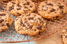 chocolate chip cookies cooling on a wire rack