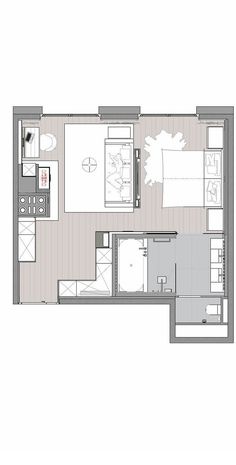 the floor plan for an apartment with two beds and one living room, which is divided into