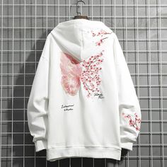 Harajuku Streetwear - Harajuku Style Cherry Blossom Butterfly Embroidered Hoodie - Shop High Quality Japanese Streetwear Korean Fashion Cute, Korean Fashion Ulzzang, Female Streetwear, Streetwear Jackets, Streetwear Male, Quoi Porter, Streetwear Hoodie, Embroidery Hoodie, Hoodie Streetwear