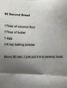 a piece of paper with instructions on how to bake bread in the oven or microwave