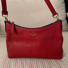 Red Medium Size Crossbody Bag. Pebble Leather And Never Used! 11.5”W,6”H Red Crossbody Bag With Removable Pouch, Red Crossbody Shoulder Bag, Red Shoulder Bag With Adjustable Strap For On-the-go, Elegant Red Shoulder Bag For On-the-go, Kate Spade Red Crossbody Shoulder Bag, Kate Spade Red Rectangular Shoulder Bag, Kate Spade Pouch Shoulder Bag With Adjustable Strap, Red Crossbody Shoulder Bag With Detachable Strap, Kate Spade Luxury Red Bag