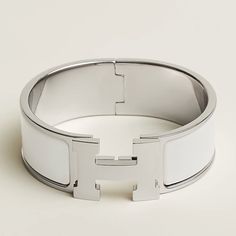 Wide Bracelet In Enamel With Palladium-Plated Hardware. Color: White Made In France Circumference: 6.7" | 0.79" Wide H Bracelet, Wide Bracelet, Womens Jewelry Bracelets, Made In France, Color White, Plating, Women Jewelry, France, Bracelet