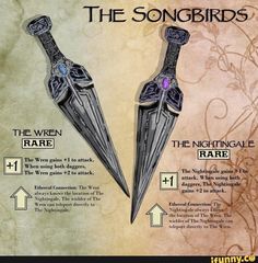 an image of two swords with the words the songbird's written below them