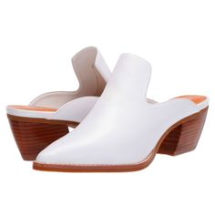 New White Leather Upper Made Of Smooth Leather Easy Slip-On Design Man-Made Lining Lightly Cushioned Stationed Insole 2.5" Wooden Stack Block Heel Leather Upper Your Daily Style Boasts A Sharp Appeal With Bold Confidence In The Posh Sbicca Blandon Mules Summer Business Casual Or For The Perfect Dress! Party Ready. White Pointed Toe Mules With Stacked Heel, White Casual Mules With Stacked Heel, Casual White Mules With Stacked Heel, White Slip-on Heels With Stacked Heel, White Closed Toe Mules With Stacked Heel, White Leather Mules With Stacked Heel, White Medium Width Leather Mules, Chic White Mules For Fall, White Synthetic Almond Toe Mules