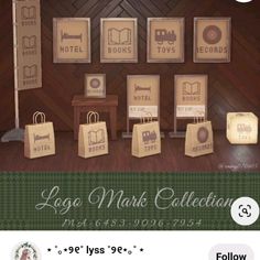 an advertisement for the logo mark collection, which includes paper shopping bags and other items