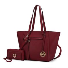 MKF Collection Alexandra Vegan Leather Women's Tote Bag with Wallet by Mia K. Design, Gold-Tone Hardware, Spacious, Organized, and Durable.-Gold-tone hardware-Tote: 11.4" W x 11" H x 5.5" D -Handle drop: 10"-Wallet: 7.5" L x 4"H x 1" W-Removable and Adjustable strap: Extends to 25" -Interior details: Interior features a wall zip pocket and two slip pockets-Exterior details: a back and front zippered pocket-Fabric Lining-Zipper closure Made In: China Travel Size Beauty Products, Vegan Leather Tote, Red Tote, Satchel Tote Bag, Essential Items, Tote Handbag, Mens Fragrance, Women Fragrance, Womens Tote