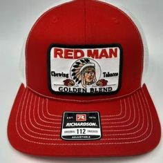 Accessories | Richardson 112 Red Man Embroidered Patch Mesh Snapback Hat Cap Red White Chewing | Poshmark Red Hat With Embroidered Logo And Curved Brim, Red Trucker Snapback Fitted Hat, Red Trucker Hat With Embroidered Logo And Flat Brim, Red Trucker Baseball Cap With Curved Brim, Red Trucker Hat With Embroidered Logo And Curved Brim, Red Curved Brim Trucker Hat For Baseball Season, Red Snapback Hat With Embroidered Logo And Curved Bill, Red Curved Bill Hat With Embroidered Logo, Red Trucker Cap