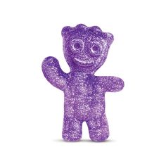 a purple glitter teddy bear with a smile on it's face