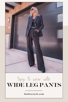 Looking for chic ways to style wide-leg pants? We've got you covered with 12 tops that pair perfectly with wide-leg trousers for a polished and modern look. From business casual to weekend vibes, these tops will elevate your style effortlessly. #WideLegPants #FallFashion #StyleInspo Wide Leg Pinstripe Pants Outfit, How To Style Wide Leg Pants For Work, High Rise Wide Leg Pants Outfit, Wide Leg Black Pants Outfit For Work, Black Trousers Outfit Work, Trousers Outfit Work, Wide Leg Black Pants Outfit, Pant Outfit Ideas, Pinstripe Pants Outfit