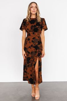 Lenni Midi Dress | Espresso Print - Baltic Born November Wedding Guest Outfits, Fall Party Dress, 34c Size, Winter Wedding Guest Dress, Baltic Born, Fall Wedding Guest Dress, Guest Attire, Floral Print Chiffon, Wedding Attire Guest