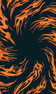 an orange and black background with flames