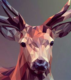 an animal made up of geometric shapes on a gray and purple background with the head of a deer