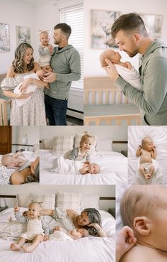 a collage of photos shows a man and woman holding their babies