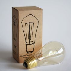 a light bulb sitting next to a cardboard box