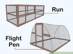 an image of a chicken coop with the words run, flight pen and run written below