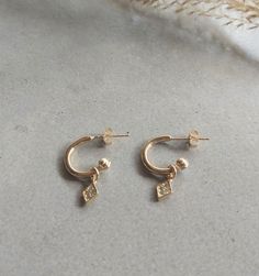 Dainty Hoop Earrings, Open Hoop Earrings, Small Hoop Earrings, Hoops Earrings, Moonstone Earrings, Diamond Charm, Earrings Minimalist