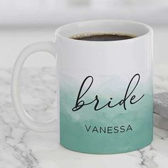 a coffee mug sitting on top of a marble counter