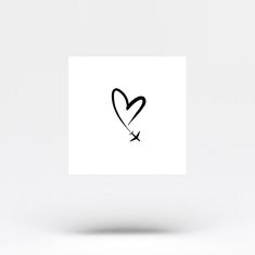 a black and white heart with an arrow drawn on it's side, in the shape of a balloon