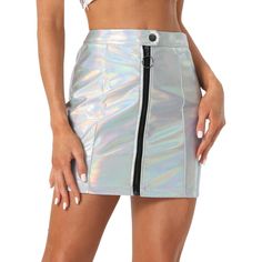 This lively and chic metallic high waist mini skirt adds some fashion to your look. Perfectly match it with your favorite blouse and heels to be a spotlight on any occasion. The A-line metallic skirt adds vivacious style to her wardrobe. This metallic mini skirt is always a party-ready stunner. Suitable for parties and festivals. Occasion: Party, Night Out, Club, etc. Trendy Mini Skirt With Zipper Closure For Club, Trendy Mini Skirt With Side Zipper For Club, Spring Club Mini Skirt With Zipper Closure, Summer Night Out Skirt With Zipper Closure, Trendy Party Mini Skirt With Side Zipper, Spring Party Skirt With Side Zipper, Trendy Night Out Skirt With Zipper Closure, Trendy Skirt With Zipper For Night Out, Trendy Party Skirt With Zipper Closure