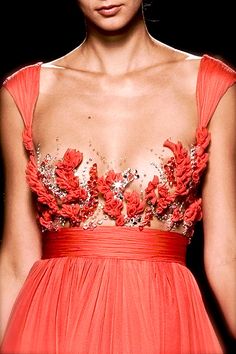 Tony Ward, model, runway, haute couture, couture, fashion, high fashion, Rome Fashion Week, fashion week, chiffon, tulle, ruffles, corset, sequins, crystals, gemstones, beading, sparkles, roses, pleats, ball gown, details, embroidery, couturier, princess, fairy tale, Fall 2009, Coral Fashion, Tony Ward, Gorgeous Gowns, Mode Vintage, Elie Saab, Beautiful Gowns, Fashion Details, Dream Dress, Couture Fashion