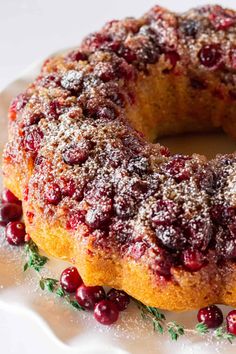 a cranberry bunt cake on a white plate