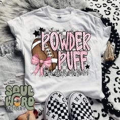 a t - shirt that says powder puff with a football on it