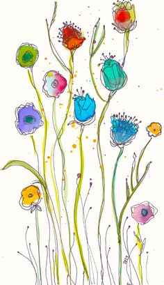 an artistic drawing of flowers on white paper