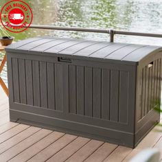 an outdoor storage box sitting on the deck