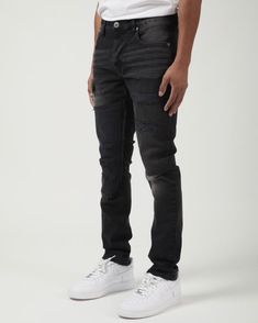 These fashion jeans come in blue, black, and timber. The kjeans have a unique design to them. The thigh of the jean is a huge patch of a slightly discolored denim with shreds of denim on the perimeter. They also have an acid wash on them adding some discoloration to the overall design. They all come in 30” length. Overall Design, Fashion Jeans, Acid Wash, Jeans Style, Blue Black, Unique Design, Black Jeans, Overalls, Unique Designs