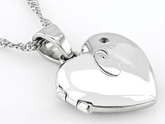 0.02ctw Round White Zircon Rhodium Over Sterling Silver "C" Initial Children's Heart Locket Pendant With 12" Singapore Chain. Measures Approximately 0.86"L x 0.57"W And 3mm Bail. Lobster Claw Clasp Closure With 2" Extender. Accent stones primarily zircon. Silver Diamond Necklace For Keepsakes, Silver Stainless Steel Heart Necklace For Wedding, Silver Heart Cut Stainless Steel Jewelry, Silver Heart Birthstone Necklace For Keepsake, Silver Heart Necklace With Birthstone For Keepsake, Silver Diamond Keepsake Jewelry, Silver Diamond Jewelry Keepsake, Personalized Silver Heart Necklace With Cubic Zirconia, Gift Jewelry With Diamond Accents In Stainless Steel