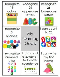 a poster with the words and numbers for each child's learning activity, including letters