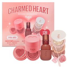 Charmed Heart - Best of Kaja Set | Kaja Beauty Korean Makeup Brands, Peach Sorbet, Makeup Gift Sets, Kissable Lips, Heart Face, Makeup Gift, Pink Eyes, Makeup Brands, Charm Set