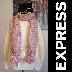 Questions And Offers Welcome. Top Rated Seller And Poshmark Ambassador Love This Scarf! Very Soft & Warm. Express Chunky Hand Knit Pom Pom Scarf Color: Pink Size: 9 X 80 Inches Total $44, Brand New With Tags 100% Acrylic, Soft Chunky Hand Knit Material Chunky Hand Knit, Knit Pom Pom, Pompom Scarf, Blush Pink Color, Hand Knit Scarf, Knitting Materials, Knit Scarf, Top Rated, Scarf Wrap