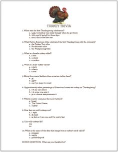 the turkey trivia is shown in this question sheet, which shows what does it mean to