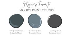 three different shades of gray paint with the words mood paint colors on them in black and white