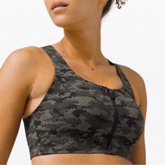 Lululemon Enlite Bra/Top-Zip Front/High Support-Nwt-Collage Camo Mini Black Multi Print. Please See Pic For Specs. Check Out My Closet For Tons Of Other Lulu And Athleta Items!! Zip Bra, Bra Hooks, High Neck Sports Bra, Running Bra, Lululemon Align Tank, Lululemon Bras, Lululemon Energy Bra, Strappy Sports Bras, Lululemon Sports Bra